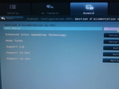 Seule la valeur 33 est acceptée même si on est OC manuel