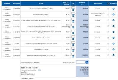 Voici une image montrant ma configuration et les prix.